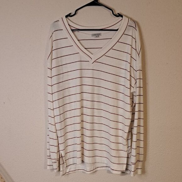 White Birch Striped V-Neck Long Sleeve Top size XL - Picture 1 of 6